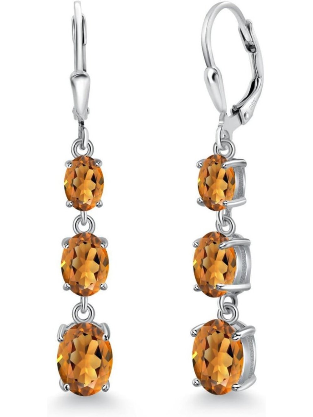 Elegant 3-Stone Leverback Drop Earrings | 925 Sterling Silver | Oval Birthstone